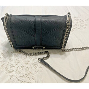 Rebecca Minkoff Small Love Black Leather Crossbody Bag Chain Turn Lock Quilted